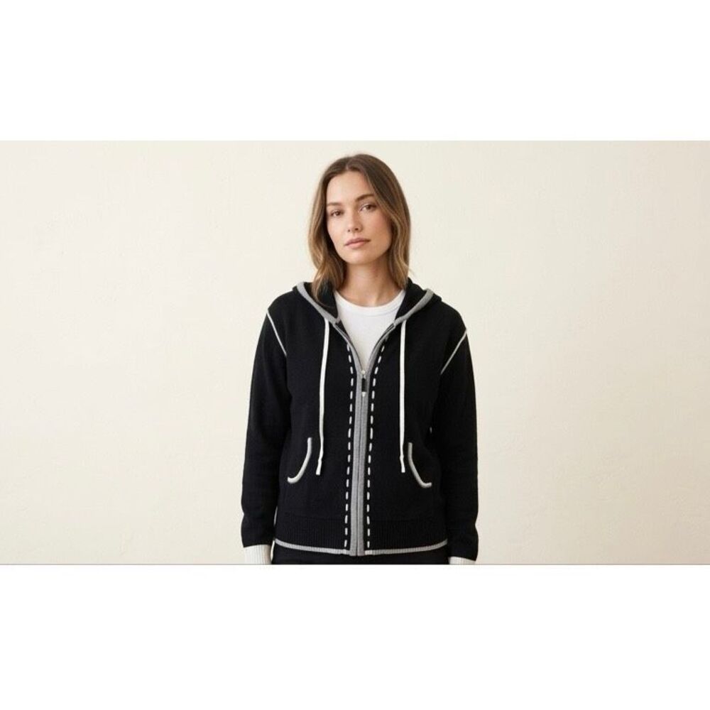 ZAKET & PLOVER Cashmere Cotton Blend Full Zip Knit Hoodie Sweater Black M